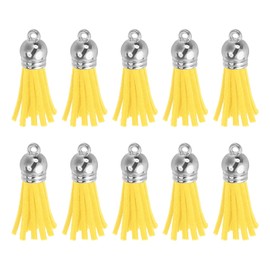 uxcell 48Pcs Leather Tassel Keychain Charm Bulk for Pendant Bracelet Jewelry Making DIY Craft Decoration(1.5 Inch), Light Yellow/Silver Cap
