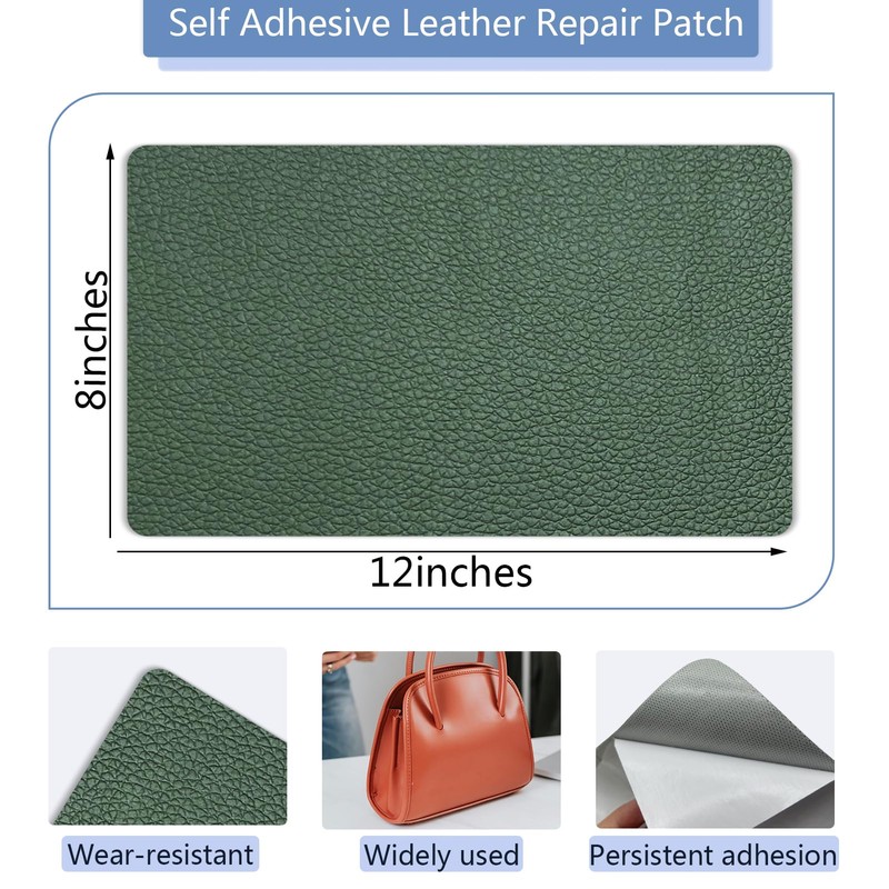 Deep Green Leather Repair Patch for Furniture, 8" x 12"