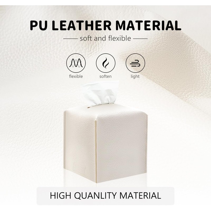 Tissue Box Cover Holder 2 Piece,Square Premium PU Leather Decorative