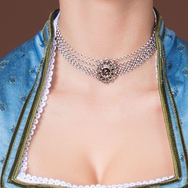 Alpenflüstern DHK228 Luzia Traditional Metal Choker Necklace – Elegant Costume Necklace – Nostalgic Women's Costume Jewellery, Dirndl Necklace with Middle Section in Traditional Colours, Metal, Luzia