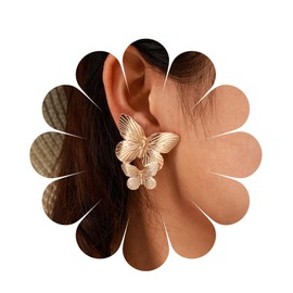 Yienate Boho Big Butterfly Drop Earrings Vintage Gold Double Butterfly Dangle Earrings Statement Animal Butterfly Earrings Prom Butterfly Earrings Jewelry for Women and Girls
