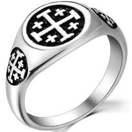 Jude Jewelers Stainless Steel Jerusalem Cross Signet Style Pinky Religious Ring, Metal