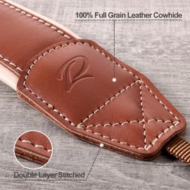 Padwa Lifestyle Tan Padded Leather Camera Strap - Full Grain Genuine Cowhide Camera Straps with White Thick Skin-friendly Clothing Leather Padded,Soft&Comfort Strap for Long Periods of Photographers