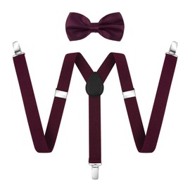 ULEEMARK Suspenders for Men Adjustable Buckle with Mens Suspenders Strong Clip,Elastic Y Shape Bow Tie and Suspenders for Wedding Burgundy