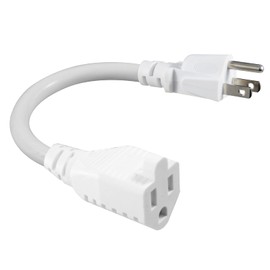 [1 PACK] Short 3Prong Power Extension Cord - White 6inch Mini Indoor Grounded Extension Cord,16AWG Small Electrical AC Extension Cord for Power Strip, 13amp Male to Female Household Extender Cable