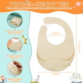 OMOCAS Travel Silicone Baby Feeding Set, 6 In 1 Portable Plates Spill Proof with Suction, Silicone Baby Spoon & Fork, Lightweight Foldable Baby Bib for Toddler with Waterproof Storage Bag - Green