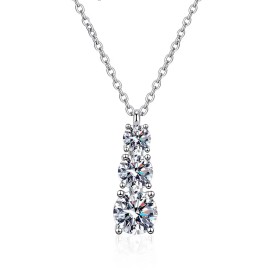 925 Silver Moissanite 1.8 Carats Rising Collarbone Necklace Feminine High-End Best Gift for Girlfriend or Best FriendColor: Silver, Length: 45cm