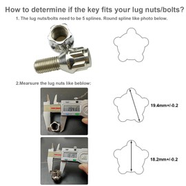 WHEEL CONNECT Lug Nuts Key for Spline Drive Lug Nuts and Bolts, 5 Points Socket，19 mm (3/4”) & 21 mm (13/16”) Hex,Chrome Finish.