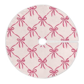 Dussdil Bows Plaid Pink Ribbon Christmas Tree Skirt 48 Inch Xmas Tree Skirt Tree Stand Mat Tree Skirts Decorations for Merry Holiday Party Indoor Outdoor Home Ornaments