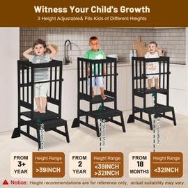 COSYLAND Toddler Standing Tower - Adjustable Height Toddler Kitchen Stool Helper - Kids Kitchen Step Stool for Learning with Removable Safety Railing Black