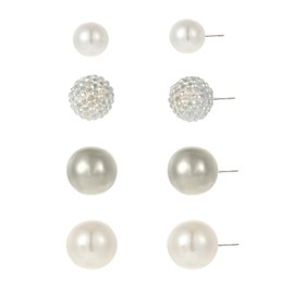4 PCS Pearl Earnail Metal Ball Earnail Set Pearl Earrings Ball Earrings Shiny and Matt Assorted Colors Crystal Ball Stud Earrings Set Fireball Disco Ball Pave Bead Earrings Hypoallergenic for Women