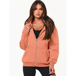 ANRABESS Womens Zip Up Hoodies Long Sleeve Oversized Sweatshirts Fleece Y2K Jacket Pockets 2024 Fall Outfits Fashion Clothes Orange Small