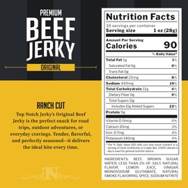 Top Notch Ranch Cut Jerky - 10 oz Bag of Beef Jerky - High Protein Snacks for Kids and Adults - Flavorful Strips of Premium Beef