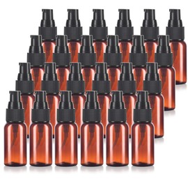 JUVITUS Amber 1 oz Boston Round PET Bottles (BPA Free) with Black Treatment Pump (24 Pack)
