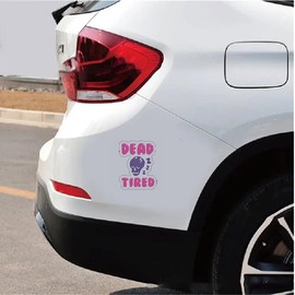 MAKTEM Dead Tired Graphic Design with Cute Skull Anime, Warning Sign for Driver, Dark Humor Car Decal for Men Women on Car Window, Bumper, Side, Mirror