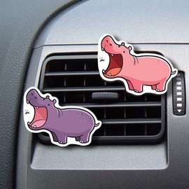 WIRESTER Set of 2 Fresh Scented Car Air Freshener Vent Clip, Decorative Accessories, Interior Decoration for Cars - Purple Pink Hippo