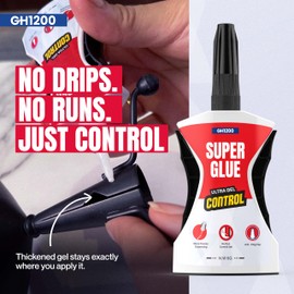 GH1200 Precision Control Super Glue Gel, 6g x 2 PCs Ultimate Micro-Dispensing for No-Mess Repairs, Non-Drip Ca Glue, Clear Drying Cyanoacrylate Adhesives, Superglue Gel Multipack Bonds in Seconds