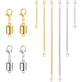 SUTQIGUI 6 Pcs Necklace Extenders for Women and 4 Pcs 14K Gold and Silver Magnetic Necklace Clasp and Closures, Jewelry Magnetic Clasps for Necklaces, Bracelet Chain Necklace Extender(2 4 6 Inch)