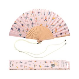 Fisura - Original Yoga Drawing Hand Held Fan Modern and Fun Fan Cream and Multicolor Folding Fan Size: 42.5 x 23 Material: Wood and Textile