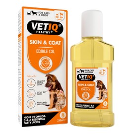 VETIQ Skin & Coat Edible Oil For Cats & Dogs, Grooming Supplement Helps With Healthy Skin & Coat, Itchy Dry Skin and Reduces Shedding, 250 ml