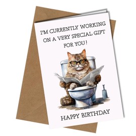 Oscar Finks Funny Cat Birthday Card, Humorous Cat on Toilet Design, Blank Inside, 350gsm #1760