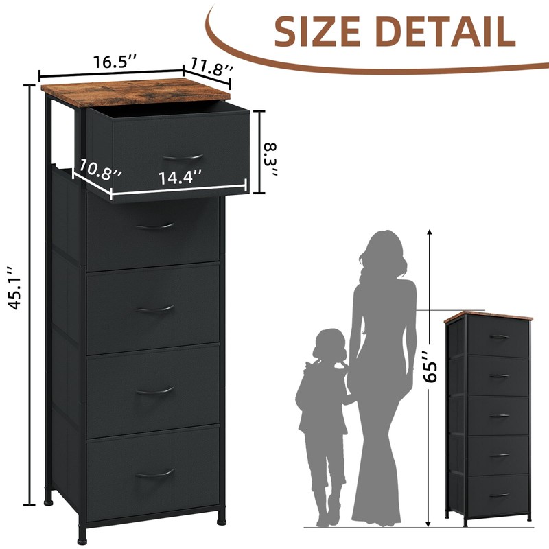 Somdot Tall Dresser for Bedroom with 5 Drawers, Storage Organizer