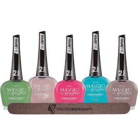 MASGLO GEL EVOLUTION Nail Polish Gel Effect, No UV/Led Lamp Required, Duration up to 12 day, 5 Colors .(SUMMER SELECTION) with True Colombian Beauty Nail File