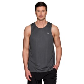 RBX Active Sleeveless Workout Top for Men, Quick Drying Performance Gym Muscle Tank Charcoal Shadow Stripe S