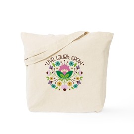 CafePress Live Laugh Grow Bouquet Tote Bag Reusable Natural Beige Canvas Shopping Bag