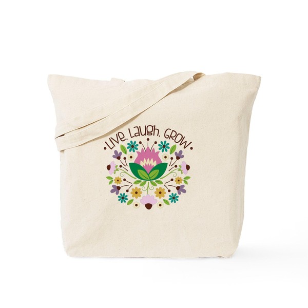 CafePress Live Laugh Grow Bouquet Tote Bag Reusable Natural Beige