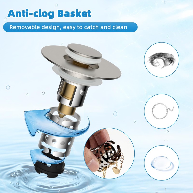 Universal Bathroom Sink Stopper Hair Catcher Upgraded with 2-Layer Detachable