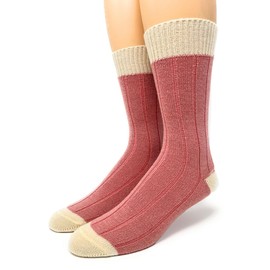 WARRIOR ALPACA SOCKS - Women's Two Color Baby Alpaca Wool Wide Ribbed Comfort/Bed Socks - Color Block (Medium, Blush Pink)