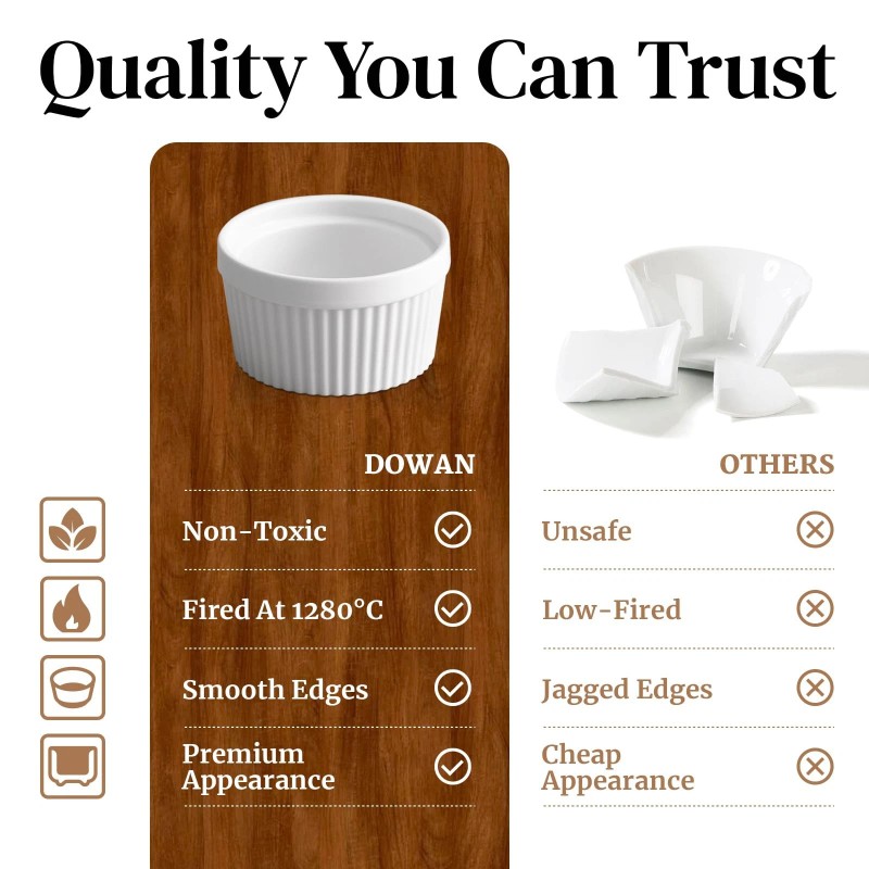DOWAN Ramekins 4 oz Oven Safe for Creme Brulee Souffle,
