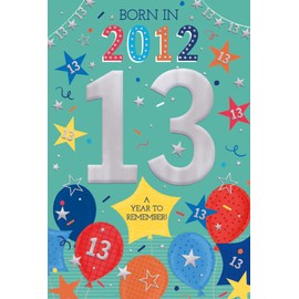 IC&G 2025 13th Birthday Card - Happy Birthday Year You Were Born Card for Boys with Born in 2012 Balloons and Stars Design and Special Finishes