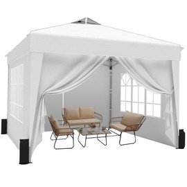 SANWAY 10x10 Pop Up Canopy Tent with Sidewalls x 4 – Easy Setup Canopy Tent, Waterproof, UV-Resistant, Portable with Carry Bag for Outdoor Events, Camping, and Backyard Parties – White
