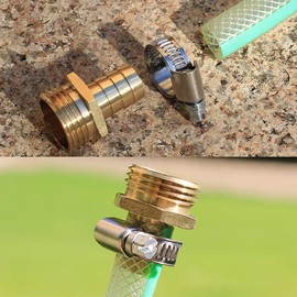 YELUN Solid Brass Garden Hose Repair kit Connector with Stainless Steel Clamps, Male Adapter/Female Garden Hose Swivel Fitting… (5/8" Barb x 3/4" Male-2 Sets)