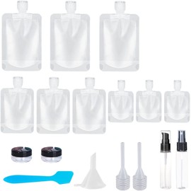 Paquete de 17 bolsas de viaje para artículos de tocador, aprobado por la TSA, contenedores portátiles de tamaño de viaje, bolsa de pie, accesorios de viaje recargables para champú, acondicionador