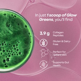 Ami Fitness Glow Greens Powder, Collagen with Probiotics, Vitamins, Digestive Enzymes, Superfoods, Gut Health, Bloating Relief, Radiant Skin, Natural Glow, Spirulina, 30 SVG, Pineapple Coconut