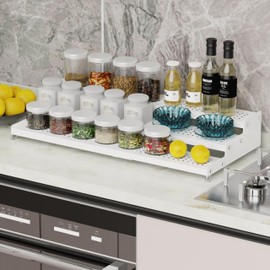 Wobmmi Expandable Spice Rack organizer with 3-Tier step shelf,Modern Design heavy duty,Non Skid and Visibility,Great for Kitchen Cabinet,Bathroom,dressing table,Cupboard, Pantry and more(1PACK/WHITE)