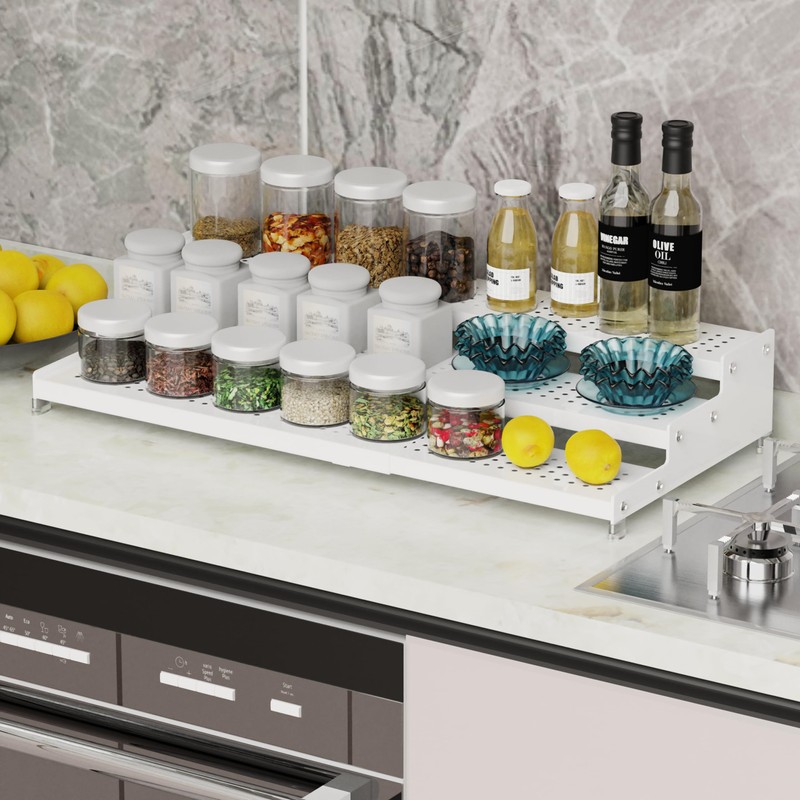 Wobmmi Expandable Spice Rack organizer with 3-Tier step shelf,Modern Design