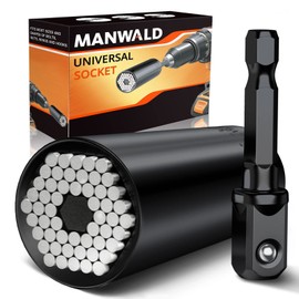 MANWALD Universal Socket Tool, Super Socket Unscrew Any Bolt, Adjustable Socket Drill with Adapter, Fathers Day Dad Gifts from Daughter Wife Son, Gifts for Him, Men, Kids, Boyfriends, 2 PCS, Black