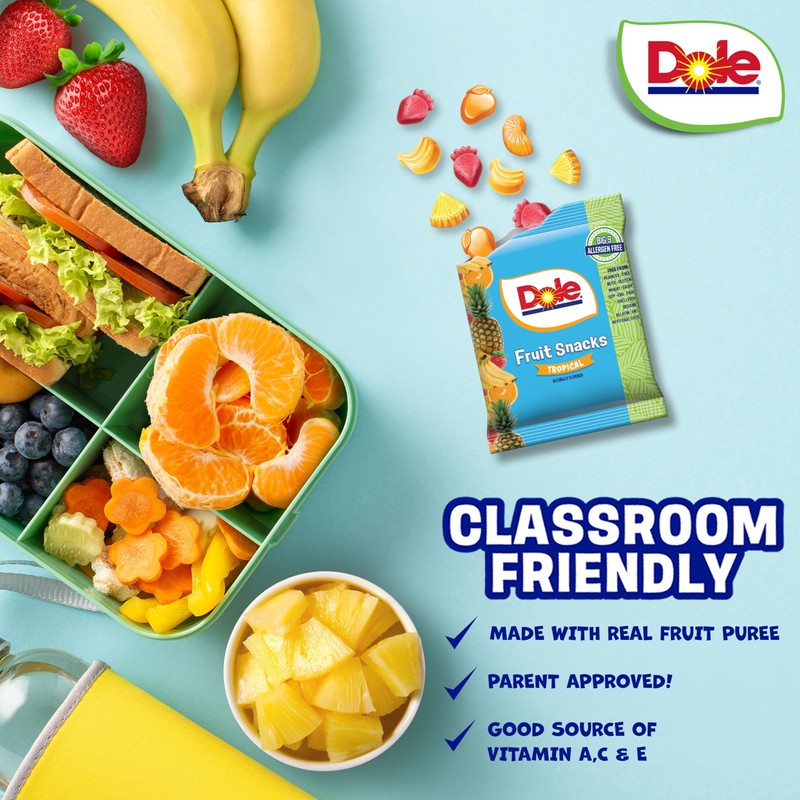 Dole Fruit Snacks, Tropical Flavors - Individually Wrapped Pouches -