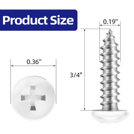 Etauwe 100 PCS #10 x 3/4" Pan Head Self Tapping Screws, White Head Wood Screw, 304 Stainless Steel 18-8, Screwdriver Bit Included