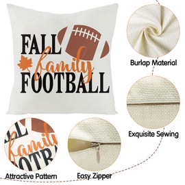 WATINC 4Pcs Fall Football Throw Pillow Covers Y’all Family Maple Leaves Buffalo Check Pillowcase Autumn Linen Cushion Cases Thanksgiving Farmhouse Party Decorations for Sofa Couch Bed Car 18 x 18 Inch