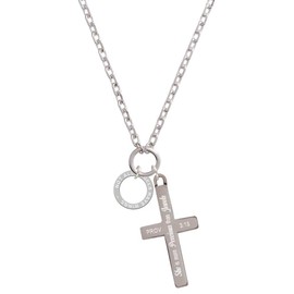 Delight Jewelry Silvertone Not All Angels Have Wings Eternity Ring - She is More Precious Engraved Cross Zoey Necklace, 28"