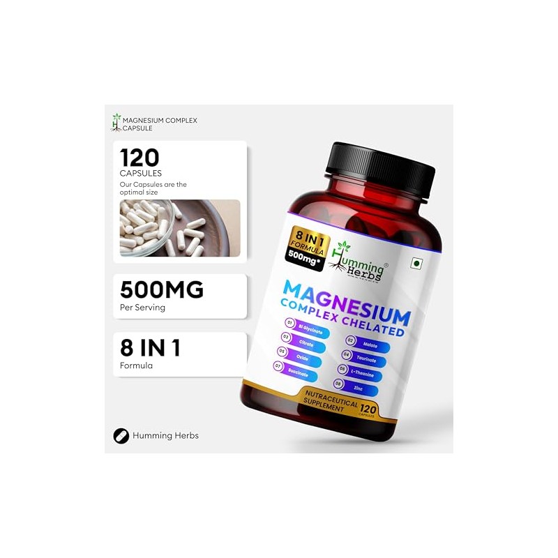 Humming Herbs Suplemento Quelado de Complejo de Magnesio 500 Mg: