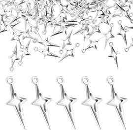 Ymapinc 200Pcs Silver Star Charms for Jewelry Making Small Metal Hollow Four-pointed Star Charms for DIY Craft Bracelet Earrings Necklace Pendant Aesthetic Connectors