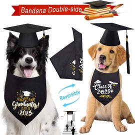 2 Pack Pet Graduation Cap Reversible Bandana Costumes with Black Tassel 2025 Graduation Dog Hat Puppy Scarf Graduation Outfits Party Apparel Medium Large Dog Cat (2PCS Gard Bandanas Set, Black)