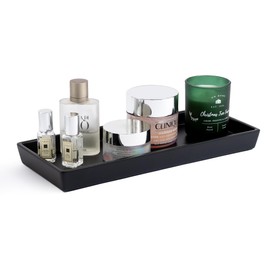 JO LAVIE Bathroom Vanity Tray – 12"x5" Black Resin Counter Organizer for Perfume, Soap, Jewelry & Candles – Minimalist Tray for Sink, Dresser, Airbnb, Hotel or Bathroom Decor