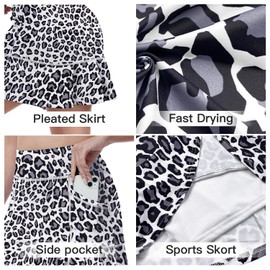 WOWENY Women's Tennis Golf Athletic Skorts Skirts for Women with Pockets Workout Runnning Skirt Casual Black+Blue Leopard S